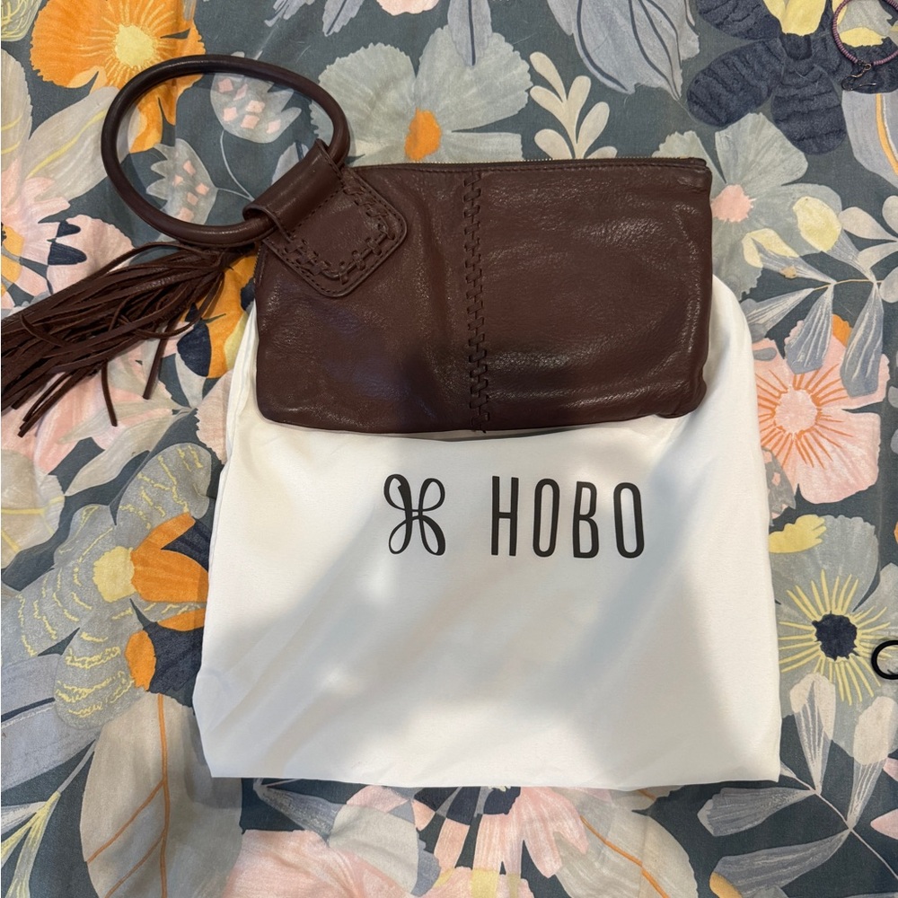 HOBO Dark Brown Leather Wristlet with Tassel